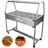 Buffet Self Service Quente Carro Térmico 8 Cubas Banho Maria