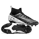 BUFUHA Chuteiras Masculinas Largas Ag Fg Chuteiras De Futebol Para Homens Meninos Meninas Chuteiras De Futebol De Cano Alto Para Treinamento Ao Ar Livre Preto Branco 5 Wide Women 4 5 Wide Men