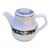 Bule Antigo Chá Porcelana Schmidt Flores Borda Preta