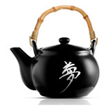 Bule Chaleira 600ml Cerâmica Alça De Bambu Oriental Japonês