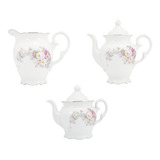 Bule Leiteira Cafeteira Vitoria 3 Peças Porcelana Schmidt