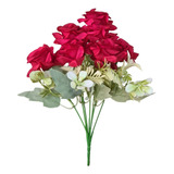 Buquê Artificial Rosa Diamante Folhagem Realista Decorativa