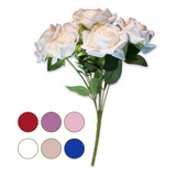 Buque De Rosa Artificial 7 Rosas Decoração 44cm Arranjo Flor