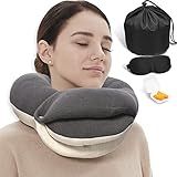BUYUE Travesseiros De Pescoço De Viagem Para Aviões Suporte De Cabeça De 360 Para Sono Longo Amigo Da Pele E Respirável Kit Com Máscara De Contorno 3D Tampões De Ouvido E Bolsa De Armazenamento