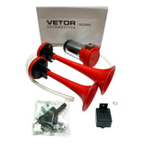 Buzina Ar 2 Cornetas Vermelhas Vt042 12v Completa Compressor