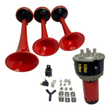 Buzina Ar 3 Cornetas Compressor 12v Carro Caminhão Marítima