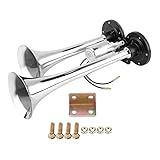 Buzina De Ar Dupla Para Caminhão 12V 24V 150db Kit Compressor De Buzina Elétrica De Trompete Duplo Kit De Compressor De Buzina Super Alto Para Veículos Caminhões Trens Barcos Carros Vans Trens Marítimos