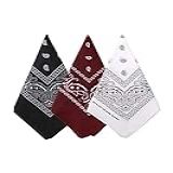 Bycc Bynn Pacote Com 3 Bandanas De Algodão Puro Padrão Paisley Máscara Facial Lenço Quadrado Chapéu Preto Borgonha Branco Size 53cm 53cm