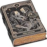 C CUERO Livro De Feitiços Caderno De Couro Deckle Edge Paper Grimório Impresso Journal The Lovers Tarot Caderno Espiral Gótico Crânio Antigo Vintage Revistas De Couro Para Homens E Mulheres 15 Cm Por 20 Cm 