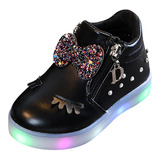 C6 Sapatos De Bebê Meninas Crystal Bowknot Led Luminous Boot