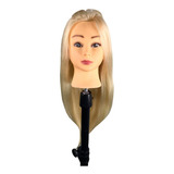 Cabeça Boneca Mista 80 Natural 20 Sintética Loira Raquete Suporte Tesoura Frete Grátis