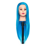 Cabeça De Boneca Para Treino Cabelo Misto Sintético Azul