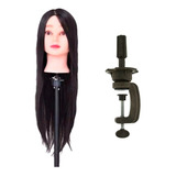 Cabeça De Boneca Sintética Castanho Escuro Suporte
