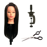 Cabeça De Boneca Sintética Castanho Escuro suporte tesoura