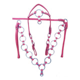 Cabeçada peitoral rosa Lind Argola muares Couro Ofertaço