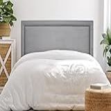 Cabeceira Casal Reta Luxo 140x60 Suede Cinza Tachas Fumê