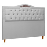 Cabeceira Estofada Casal 140cm Com Aplique Mdf Linho Cinza