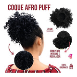 Cabelo Organico Coque Cacheado Curto Afro Puff Com Regulador Cor Preto Cor 1