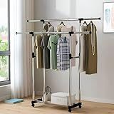 Cabideiro Duplo Arara Organizador De Roupas Preto Closet Multiuso Inox Com Sapateira E Ganchos Até 180cm