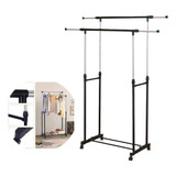 Cabideiro Tipo Arara Duplo Inox 160cm Para Roupas Com Rodas