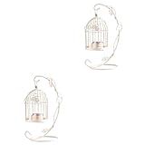 Cabilock 2 Peças Suporte De Vela De Gaiola De Pássaro Enfeites Enfeite De Luz Gaiola De Passarinho Decorativa Decoração Castiçal Castiçais Candelabro Ferro Forjado Decorar Branco
