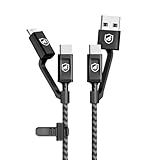 Cabo 4 Em 1 Defender Conector Micro USB V8 Type C Tipo C USB Revestido Em Malha Reforçada Gshield Ideal Para Deixar No Carro