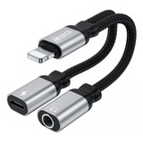 Cabo Adaptador Duplo Para iPhone Lightining P2 Áudio Fone