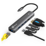 Cabo Adaptador Hub Thunderbolt Usb C 6 Em 1 Hdmi Rede usb