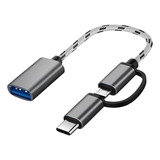 Cabo Adaptador Otg 2 Em 1 Micro usb V8 Ou Tipo c P Usb 3 0 Cor Cinza