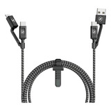 Cabo Carregador Defender 4 Em 1 Até 33w Micro Usb V8 Type C Tipo C Usb Ideal Para Deixar No Carro Gshield Cor Preta