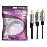 Cabo De Audio P2 X 2 Rca 2m Profissional Plug Metal 2 Metros