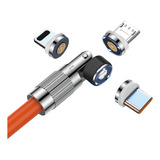 Cabo Domeasy Turbo Armor Pro Plugues Magnéticos V8 Tipo c Lightning 5 a Reforçado Flexível Compatível Com Todas As Marcas De Celular Cor Laranja