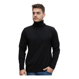 Cacharrel Blusa Tricot Lã Masculina Canelada Gola Alta Tricô