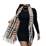 Cachecol Lenço Xale Echarpe Com Franjas Modelo Longo Fino Bege Xadrez