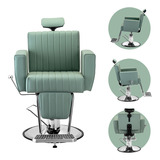 Cadeira Cabelereiro Barbeiro Poltrona Salão De Beleza Profissional Reclinável Estofado Apoio Cabeça E Pés Nomad Dompel Verde