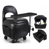 Cadeira Cirandinha Para Manicure Pedicure Preta Com Gaveta E Mesa Completa Carrinho Ciranda Com Rodinhas Santa Clara