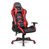 Cadeira De Escritório Max Racer Aggressive Agg Gamer Ergonômica Preta E Vermelha Com Estofado De Couro Sintético