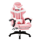 Cadeira De Escritório Nsx Gamer Rosa E Branco Com Estofado De Pu