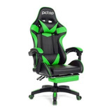 Cadeira De Escritório Pctop Racer 1006 Gamer Ergonômica Preto E Verde Com Estofado De Couro Sintético