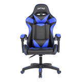 Cadeira De Escritório Pctop Strike 1005 Gamer Ergonômica Preto E Azul Com Estofado De Couro Sintético