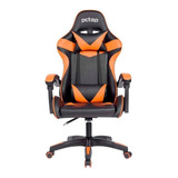 Cadeira De Escritório Pctop Strike 1005 Gamer Ergonômica Preto E Laranja Com Estofado De Couro Sintético