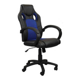 Cadeira De Escritório Pelegrin Pel 3002 Gamer Ergonômica Preto E Azul Com Estofado De Couro P u 