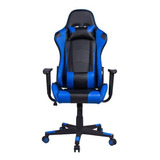 Cadeira De Escritório Pelegrin Pel 3012 Gamer Ergonômica Preto E Azul Com Estofado De Couro Pu