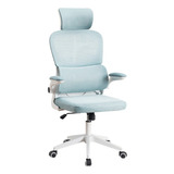 Cadeira De Escritório Python Fly Xhocb07 Ergonômica Branca E Azul celeste Com Estofado De Malha