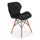 Cadeira De Jantar Eiffel Slim Couro Estofado Botone Wood Estrutura Da Cadeira Preto