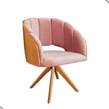 Cadeira De Jantar Poltrona Nicole Veludo Rosa Tecido Liso