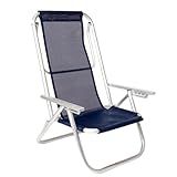 CADEIRA DE PRAIA ATÉ 150KG PISCINA CAMPO E JARDIM 5 POSIÇÕES DE AJUSTES - REFORÇADA - AZUL MARINHO