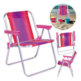 Cadeira De Praia Infantil Rosa Mor Alta Dobravel Em Aluminio
