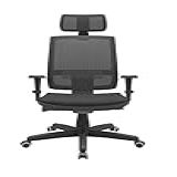 Cadeira Escritório Presidente Brizza Plaxmetal Autocompensador Slider Braço 3D Poliéster Apoio Cabeça Preta