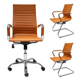 Cadeira Escritório Presidente Eames 2 Fixas Caramelo